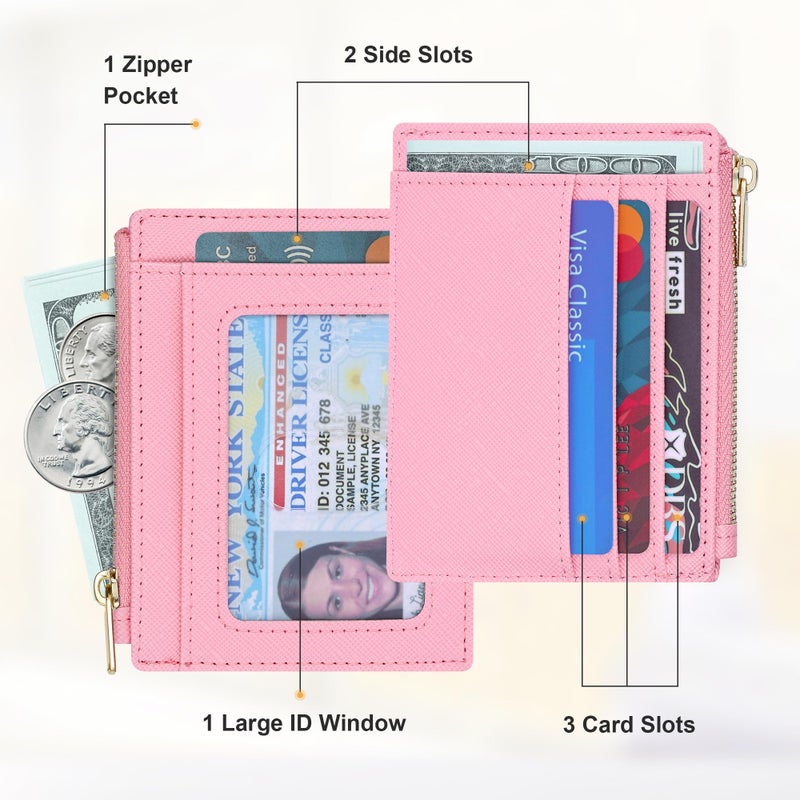 Sodsay RFID Wallet Women Card Case Slim Front Pocket Wallet for Women Credit Card Holder with Keychain(CH Pink) - Image 2